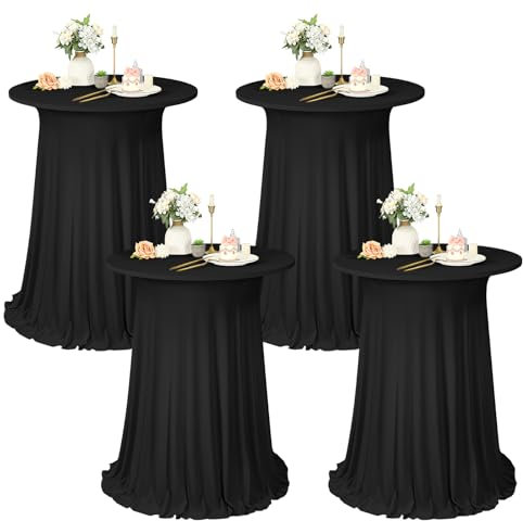 4er-Set schwarzer Stehtisch Hussen Stretch mit Rock, 80 x 110 cm,schmutzabweisend, knitterfrei, waschbar, runder Stretch-Cocktail-Tischrock aus Polyester für Hochzeiten, Partys,Restaurants,Bankette