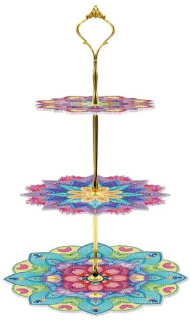 Lebartm DIY Diamant-Malerei Cupcake Stand Diamant-Malerei Drei Schicht Abendessen Snack Rack Afternoon Tea Display Turm Einseitiger Spot-Bohrer für Geburtstag Hochzeit Heimdekoration-02