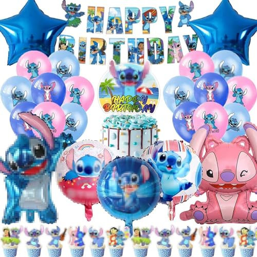 Deluisho Stitch Deko Geburtstag, Lilo und Stitch Geburtstag Party Dekorationen, Luftballons Deko Geburtstag, Stitch Geburtstag Party Ornamente, Geburtstag Banner, Ballongirlanden