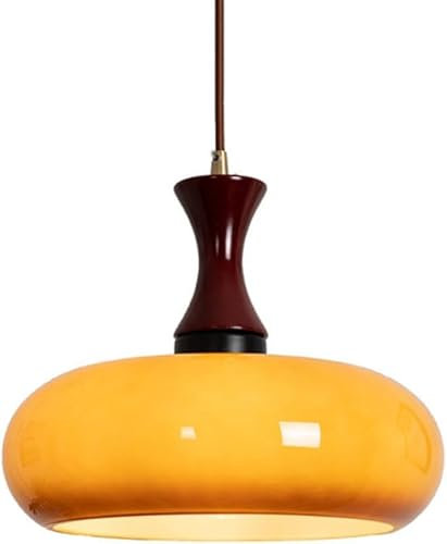 SEMANHUAOZ Bois Orange Verre Suspension Cuisine Milieu Du Siècle Moderne Lustre Dôme Abat-jour Verre Ambré Lumière Moderne Vintage Ferme Plafond Lampe Suspendue for Salle À Manger Couloir Café Restaur