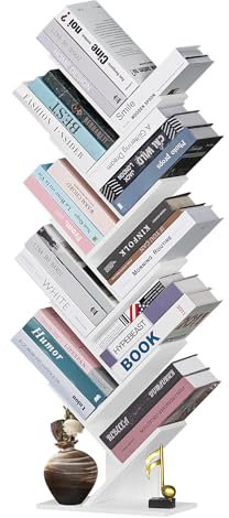 SHEEPAM Bücherregal mit 10 Etagen, bodenstehendes Holz-Bücherregal für engen Raum, Aufbewahrungs-Organizer, Bücherregale für Bücher/CDs/Zeitschriften, Bücherregal mit Regalen für Heimbüro, Wohnzimmer