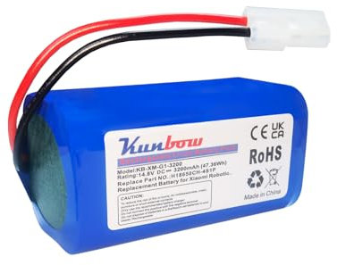 Kunbow 3200mAh Li-ion akku,Ersatzakku für Xiaomi Mi Roboter, Mijia G1 staubsauger, Ersatzakku für Panasonic MC-WRC53 staubsauger, Ersatz für Xiaomi H18650CH-4S1P Akku.(14.8V / 47.36Wh)