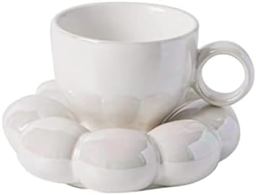 Ceramic Coffee Mug White Cloud with Saucer Tea Cup Pottery Coffee Cup Mug Gift for Office and Home Ceramic Mug, OneColor
