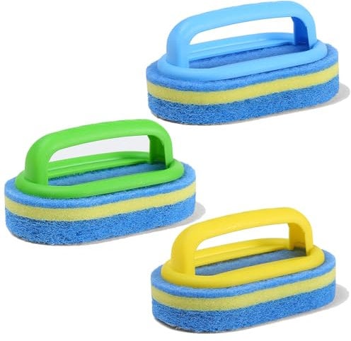Ashuxxn 3 Stück Reinigungsschwamm mit Griff 16 x 9,5 x 7.5 cm Schwamm Pool Reinigungsbürste Pool Schwamm Bürsten Handliche Spezialbürste für Schwimmbadreinigung, Teich Reinigungszubehör