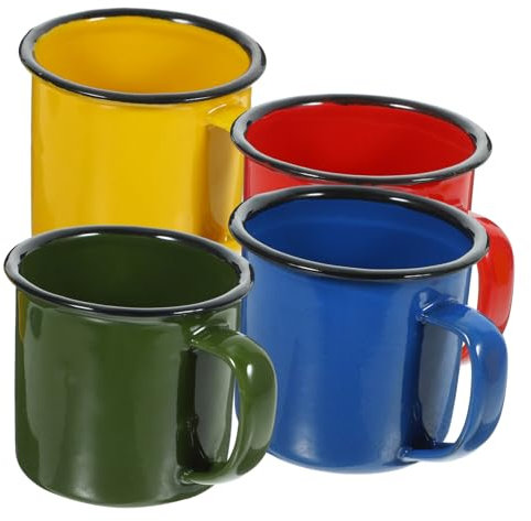 NAMOARLY 4pcs Enamel Camping Mugs, Coffee Mugs with Handle Vintage Metal Drinking Cups Enamelware Tea Wine Milk Water Campfire Tin Cup for Picnic Travel