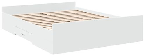 vidaXL Bettgestell, Bett mit Schubladen, Bettrahmen mit Sperrholzlatten, Doppelbett für Schlafzimmer, Schubladenbett, Weiß 140x200cm Holzwerkstoff