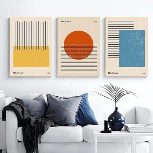 RDRDtbtr Bauhaus- Bilderausstellung Wand Bilder Poster und Kunstdrucke Retro-Leinwandgemälde Wandbilder für Wohnzimmer Galerie Heimdekoration 50 x 70 cm x 3 ungerahmt