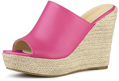 Allegra K Espadrille à Bout Ouvert pour Femmes Mules à Plateforme à Talons compensés Rose Vif 39