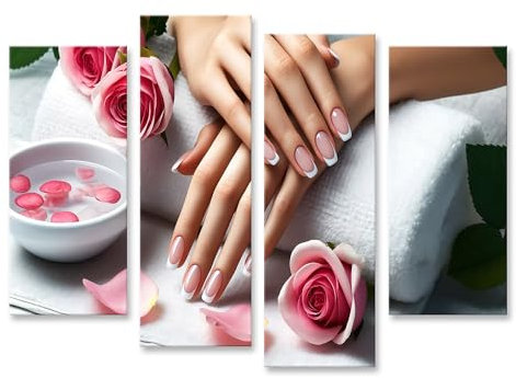 islandburner Prime Quadro su tela Mani delicatamente curate con rosa e bianco French Nails e Rose Salone Unghie Immagini Murale Poster