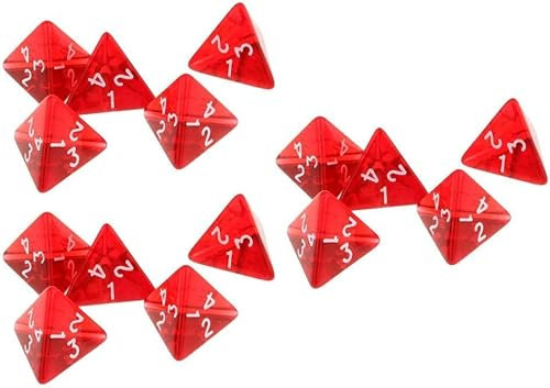 15Pcs teiliges rotes Würfel-Set D4 Vierseitige Edelsteinwürfel 2cm 4-Würfel-RPG-Würfel-Spieler-Zubehör Langlebig und nützlich,Würfelspiele,Spiele,Spielzeug