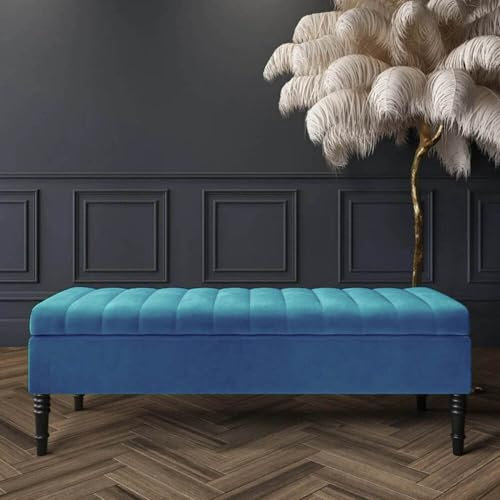 90cm Wide Safar Ottoman Storage Bench, Plush Shoe Bench with Storage, Velvet Footstool, Lined Upholstered Coffee Table, End of Bed Bench, Hallway Seating Bench (Duck Egg Velvet, 3ft (90x40x40) CM)