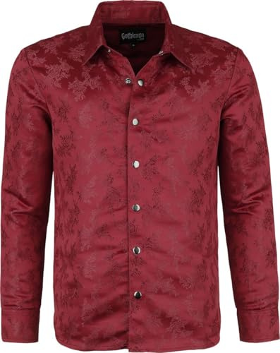 Gothicana by EMP Herren dunkelrotes Langarmhemd mit Allover-Rosenprint