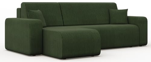Ecksofa mit Bettkasten und Schlaffunktion JOLI - Eckcouch mit Schlaffunktion - Wohnzimmer Couch - Schlafsofa mit Bettkasten - Sofa 3 Sitzer (Grün)