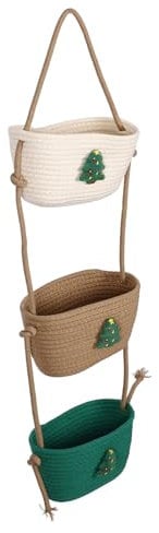 LALADEFIEE Hängender Weihnachtsbaumkorb Mehrlagig Geflochtener Korb Aus Baumwollseil Wandbehang-organizer Für Aufbewahrung Und Dekoration