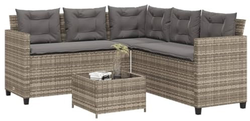 Tidyard Gartensofa in L-Form mit Tisch und Kissen Grau Poly Rattan3 94