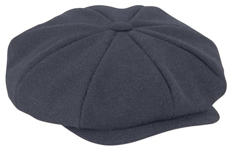 noTrash2003 Baker Boy Heritage Cap in stile retrò, con visiera foderata, motivo a spina di pesce, berretto con palloncini, cappello Gatsby con visiera rinforzata, unisex S/M e L/XL, blu navy o grigio