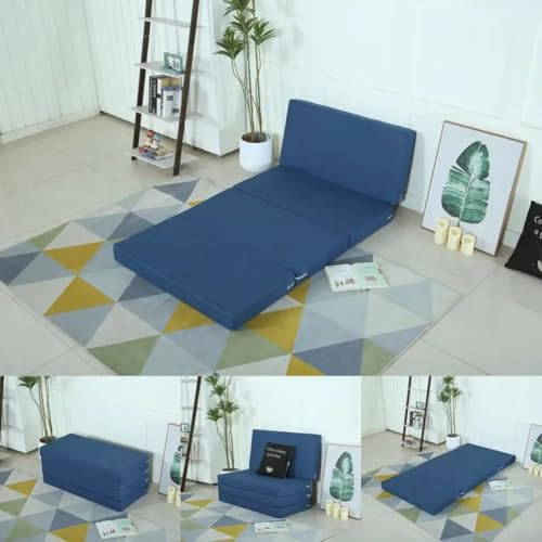 Matelas en mousse haute densité à trois plis pour dormir, 8/10 cm d'épaisseur, lit simple/double/grand lit/king size, matelas futon pliable portable (bleu marine, 70 x 200 x 8 cm)