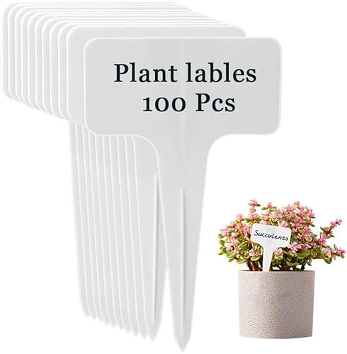 TEICHI 100Pcs Plant Labels, Waterproof Plastic Garden Plant Markers Tags, Reusable Plant Labels for Outdoor Plants Seedlings Potted Herbs Flowers Vegetables (White)
