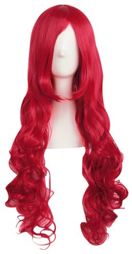 MapofBeauty 32 Zoll/80 cm Mode Lange Lockige Haare Anime Kostüm Side Pony Cosplay Perücke (Hell rot)