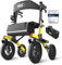 VOCIC All Terrain Rollator Walker, Foldable Outdoor Rollator with Seat Mobility Walker for Senior, Carry Bag, Brakes, 30cm/ 12'' Wheel Rubber Large Tyre, Suitable Travel, 5 Year Support