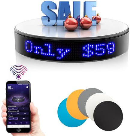 Leadleds Electric Rotating Display Stand Smart APP Control 360° Rotating Turntable with LED Display for Photography Products Shows, Toys, Jewelry, Battery/USB Power Supply 20CM 5KG Load Capacity Black