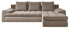 Kaiser Möbel - Ecksofa mit Schlaffunktion und Bettkasten - Tomi Couch für Wohnzimmer - Wohnlandschaft L Form - Easy-Clean Stoff Castel - 150x237x85cm - RechtsBeige