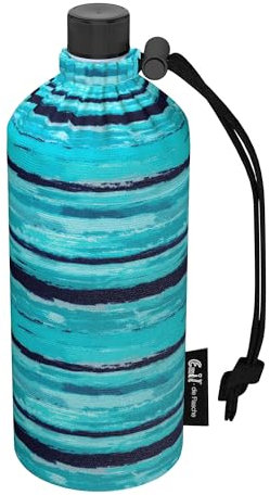 Emil Trinkflasche aus Glas für Mädchen & Jungen isolierte Glasflasche für Schule, Freizeit, Sport: Kinder & Eltern Aquamarin BIO (0,4l)