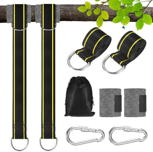 M METERXITY Tree Swing Straps Hanging Kit, 9.8FT Polyester Heavy Swing Rope Holds 2200LBs with Lock Spring Snap Swivel for Swings/Hammocks, Outdoors Strap with Tree Protector [Yellow]