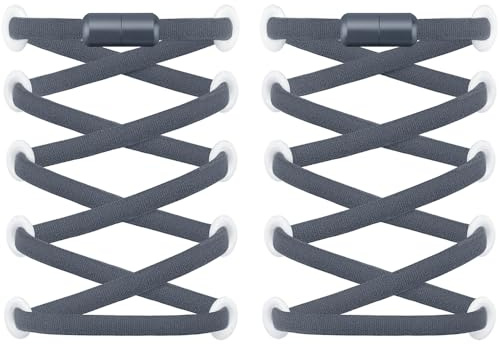 RJ-Sport 2 Paar Elastische Schnürsenkel mit Schnellverschluss - Schnellschnürsystem für Einzigartigen Komfort und Starken Halt - mit Metallkapseln ohne binden (Dunkelgrau)