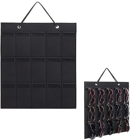 MYHUNJA Portaocchiali da sole, porta occhiali da parete, portaocchiali da parete, portaocchiali pieghevole, in feltro, per 15 pezzi, colore nero
