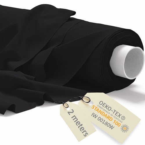 DreamRoots Baumwollstoff Meterware 2Mx160cm 145 g/m² - Stoffe zum Nähen Meterware - Polsterstoff - Leinwand, Segeltuch Stoff - Gardinenstoff - Molton, Schwarz
