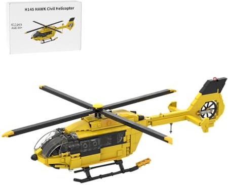 BlocteckToy Klemmbausteine Flugzeug, 611 Teile H145 Hawk MOC Militärische Helikopter Klemmbausteine Konstruktionsspielzeug, Kompatibel mit Großen Marken, MOC-203640 im Maßstab 1:40