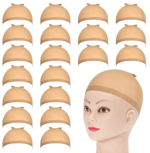 SYEYCW 20 Stück Haarnetz für Perücken, Elastische Haarnetz Nylon Wig Cap Perücke Kappen, Dehnbare Atmungsaktive Perücke Kappen Caps Nylon Haarnetz, Beige Perücken Zubehör, für Frauen Männer Kinder