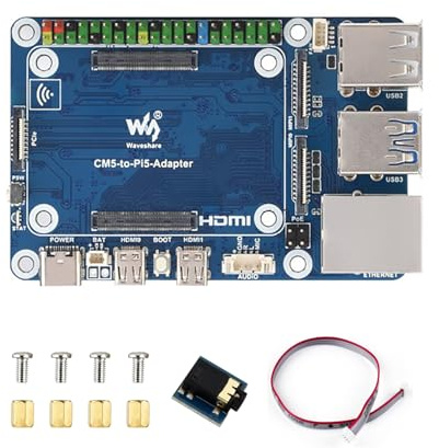 CM5 to Pi5 Adapter Board, Compatible with for Raspberry Pi 5, CM5 Lite/eMMC Support, Onboard Audio Header & USB Audio Chip, 40PIN GPIO, Alternative Pi 5 Interface Expansion Solution