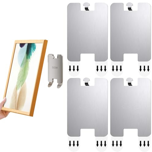 4 Pack Damage Free Hanging Hooks for Frames, Stainless Steel Wall Mount | Sturdy & Removable Picture Hooks No Nails, Ideal for Renting Homes and Creating Gallery Walls without Drilling