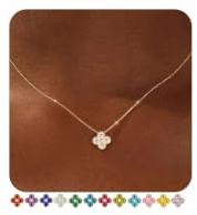FUNEIA Collier Femme or Avec Zircone Cubique Trefle A 4 Feuille Collier Chaîne 18k Plaqué or Ajustable Empilable Pour Fille Bijoux Cadeau Saint Valentin Fete Des Mere Pour Maman épouse Femme Fille