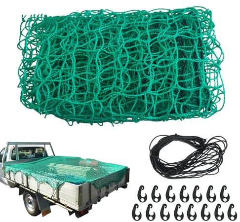 Anhängernetz, 2 x 3 m -Reißfestes Netz für Anhänger mit 15 Haken und Gummiseil, Ladungssicherungsnetz, Sicherungsnetz Transporter, Netz für Anhänger, Containernetz