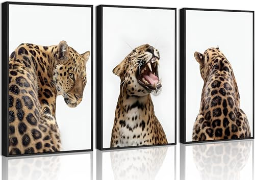 3 Stück Leopard brüllende Wandkunst Dschungel Wildtier Portrait Gemälde Feminismus Stilvolle Gepard Ästhetische Leinwand Poster Drucke für Frauen Schlafzimmer Wohnzimmer Badezimmer Dekorationen