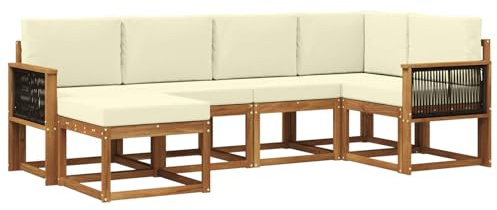 vidaXL Outdoor-Sofagarnitur 6 pcs Natur und Creme Massivholz Akazie, Garten-Sofa, modernes Outdoor-Komfort-Set, langlebige Sitzgarnitur für Entspannung und Terrasse