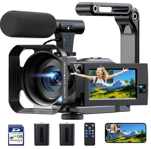 FIREFOTO Videocamera 5K Camcorder 56MP WiFi IR Night Vision Vlogging Camera per YouTube Doppio Obiettivo 16X 3.0 Touchscreen Video Camera con 2 Batterie,Scheda 64G,Paraluce,Microfono