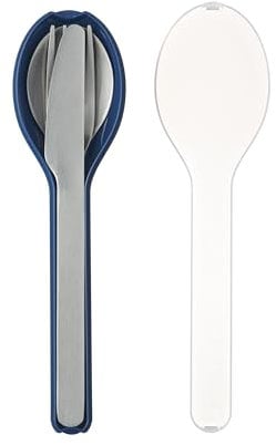Mepal - Juego de Cubiertos de 3 Piezas Ellipse - Cuberteria para llevar - Consta de cuchillo, tenedor y cuchara - Set de Cubiertos con Estuche de Viaje - Acero Inoxidable - Nordic Denim
