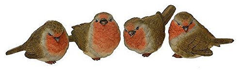 Giftware Set von 4 Mini-Rotkehlchen, ideal für Winter-, Weihnachtsdekoration. Weiß, Bird, Figurine, Keramik, 4 Stück, 5,5 cm