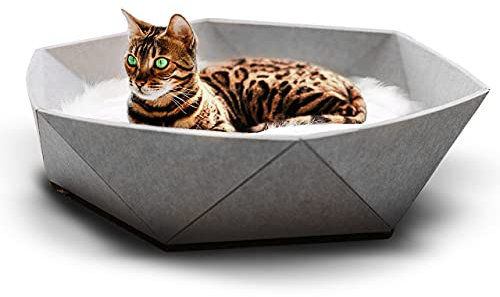 CanadianCat Company | Katzenbett Zoey aus Filz | hellgrau | Kuschelbett, Katzennest, Filzbett, Filzkorb, Bett, Haustierbett für Katzen| ca. 65 x 65 x 16 cm