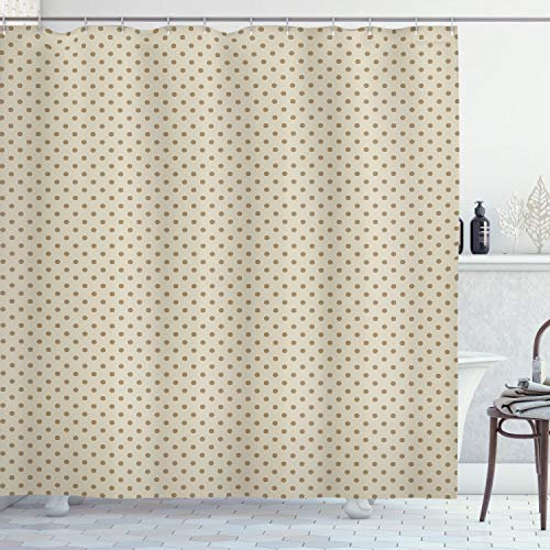 ABAKUHAUS Beige Duschvorhang, Tupfen-Classic Retro-Druck, Stoffliches Gewebe Badezimmerdekorationsset mit Haken, 175 x 200 cm, Beige Tan
