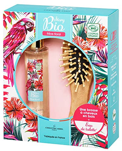 Coffret parfum femme STORY BIO - Eau de toilette 50ml + 1 brosse à cheveux en bois Fabriqué en France Vegan (Rêve floral)