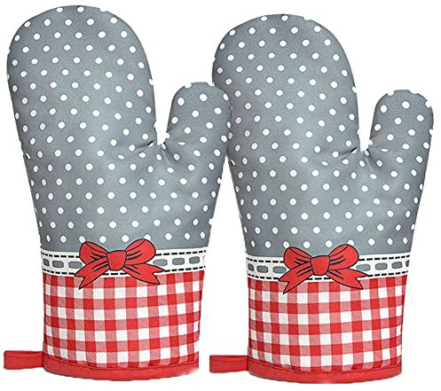 DXIA Ofenhandschuhe, Topflappen Handschuh, Backhandschuhe Topfhandschuhe Topflappen, Geeignet für Kochen, Backen, Grillen,Topfhandschuhe, 1 Paar, Geschenk für Frauen und Koch (Grauer Bogen)