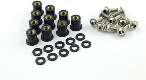 Screws4Bikes | 10x Verkleidungsschrauben M5x16 mit Gummimuttern für Motorrad | Edelstahlschrauben | für Windschild, Scheibe und Verkleidung