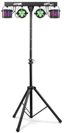 MAX PARTYBAR12 - Kit de iluminación LED para fiestas con focos PAR y Derby, shows automáticos o DMX, mando a distancia y trípode, ideal para DJs, eventos, bodas y discotecas portátiles
