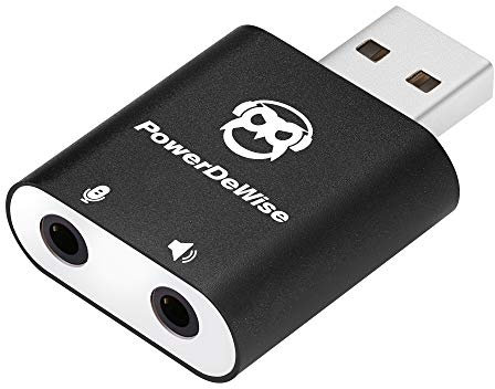 PowerDeWise Adaptateur de carte son externe USB avec prise microphone 4 broches pour MacBook, Windows, Linux, ordinateur portable, PC, PS4 - Adaptateur audio USB A Plug & Play - Carte son externe