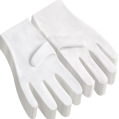 12 Paar weiße Baumwollhandschuhe für Ekzeme und trockene Hände – atmungsaktive Arbeitshandschuhe – feuchtigkeitsspendende Spa-Handschuhe – weiche Schmuck-Inspektionshandschuhe – dehnbare Passform aus